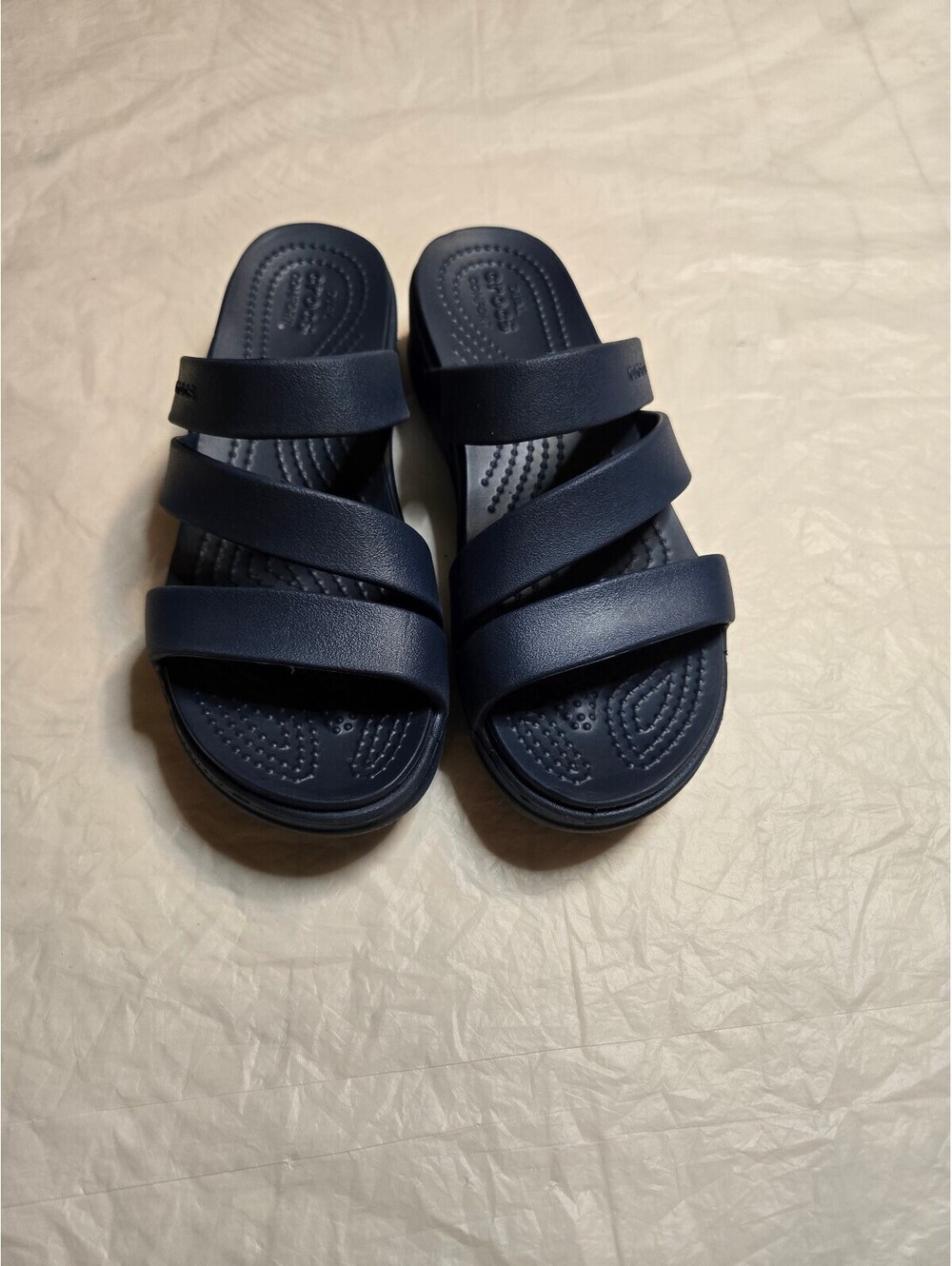 Crocs Women's Navy Blue Triple Strap Slide Sandals Size 6 Comfort Cushioned